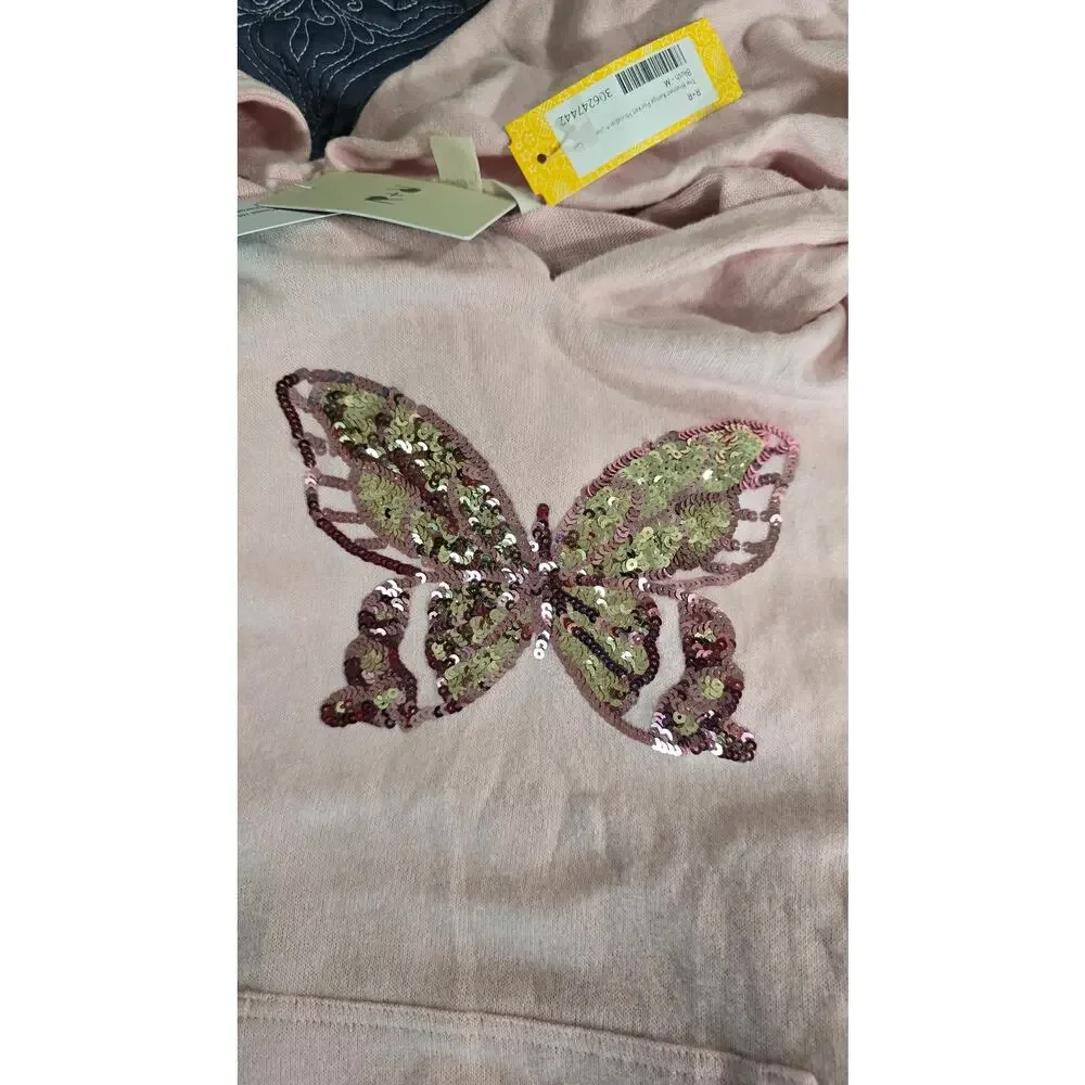 R+R The Brushed Kanga Pocket Butterfly Sequin Hoodie Set Size M